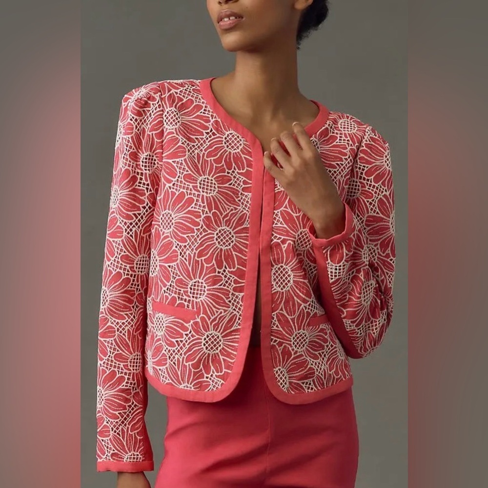 Dolan Pink Floral Cutwork Blazer Jacket Medium Open Front Boho Chic